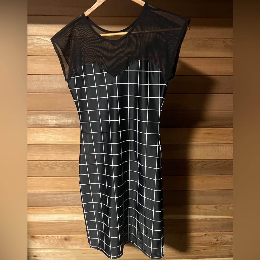 Retro Bodycon Mesh & Grid Mini Check Dress